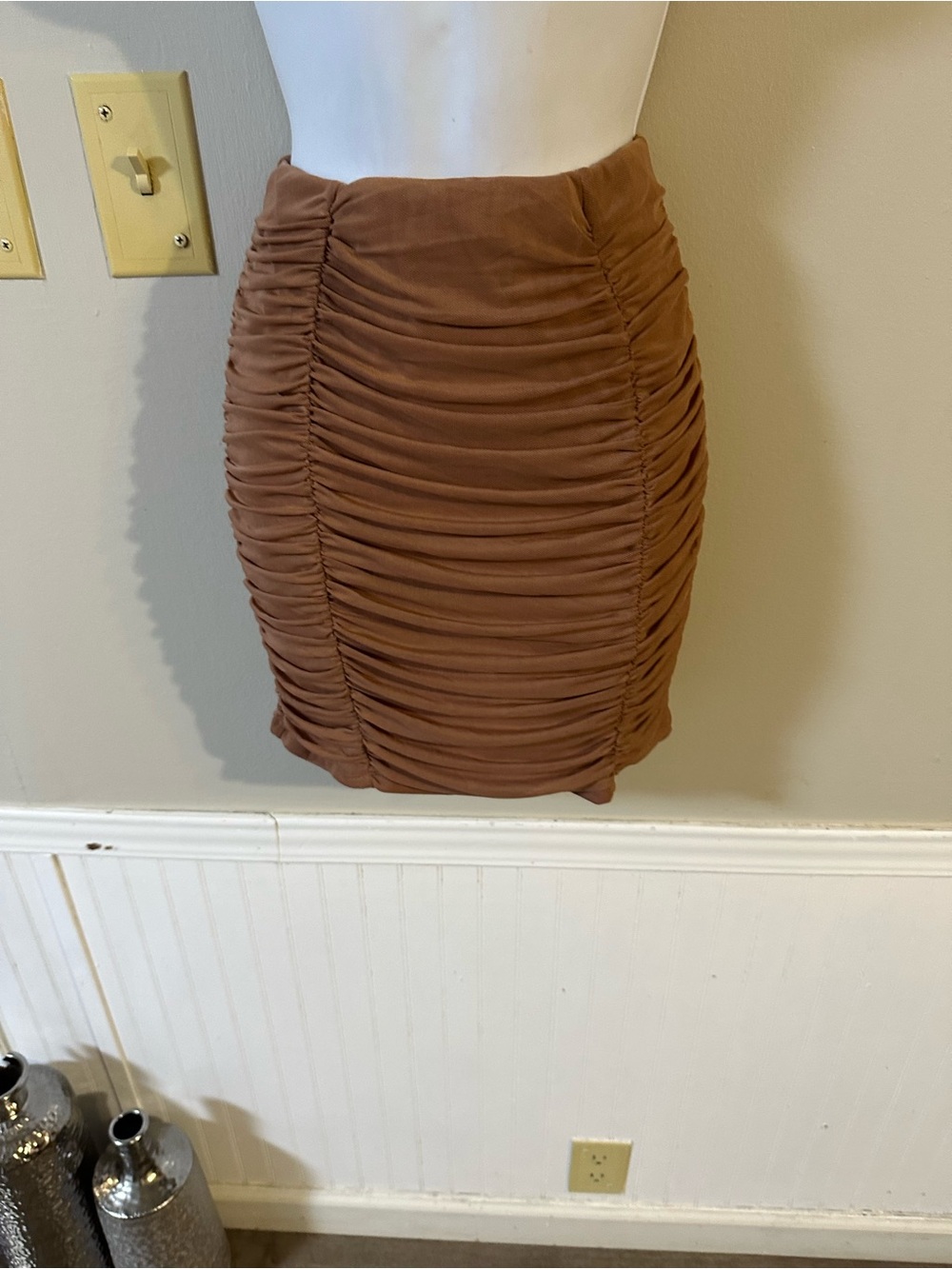 Ruched Brown Mini Skirt - Sleek Fitted Style